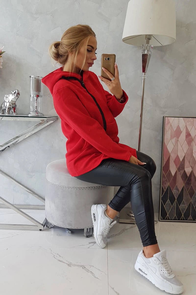 Long insulated hoodie with zipper 9306 / – Red цвет / color | Lexline Fashion