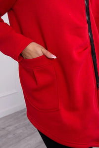 Long insulated hoodie with zipper 9306 / – Red цвет / color | Lexline Fashion