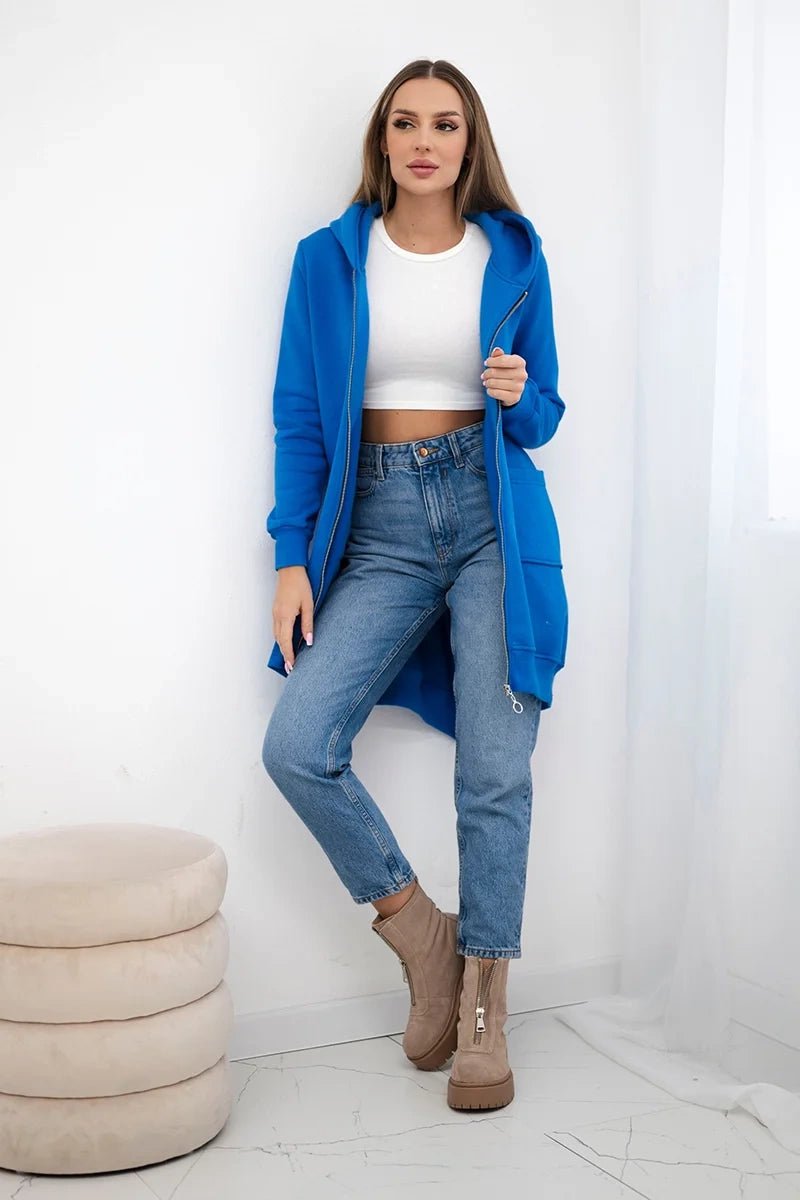 Long insulated hoodie with zipper 9312 / – Blue cornflower цвет / color | Lexline Fashion