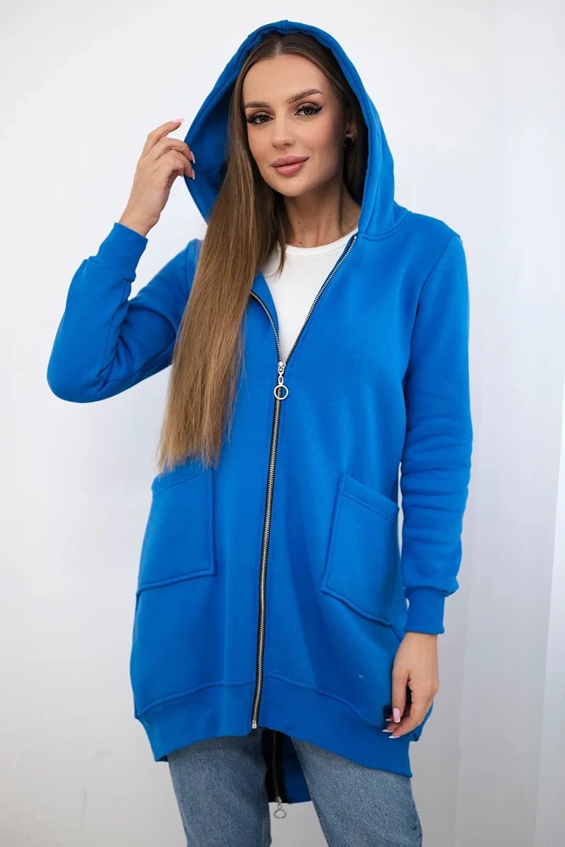 Long insulated hoodie with zipper 9312 / – Blue cornflower цвет / color | Lexline Fashion