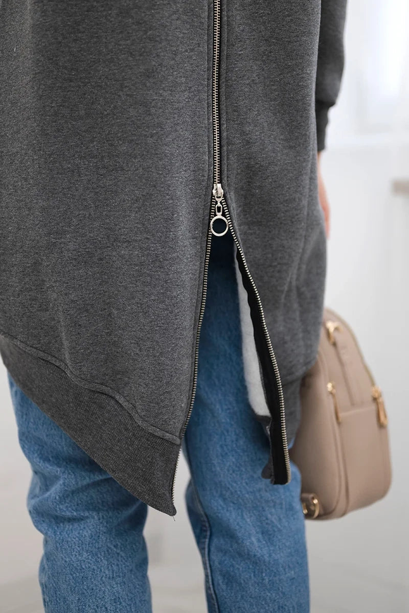 Long insulated hoodie with zipper 9312 / – Graphite цвет / color | Lexline Fashion