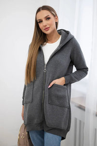 Long insulated hoodie with zipper 9312 / – Graphite цвет / color | Lexline Fashion