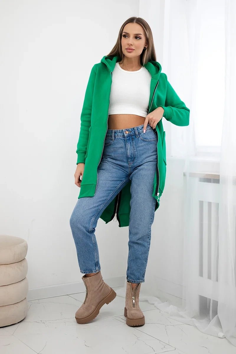 Long insulated hoodie with zipper 9312 / – Green цвет / color | Lexline Fashion
