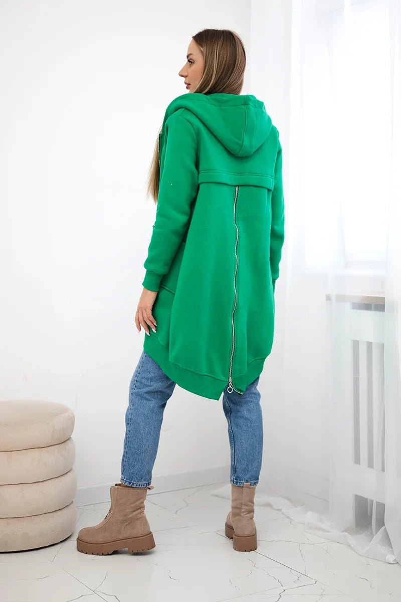 Long insulated hoodie with zipper 9312 / – Green цвет / color | Lexline Fashion