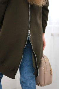Long insulated hoodie with zipper 9312 / – Khaki цвет / color | Lexline Fashion