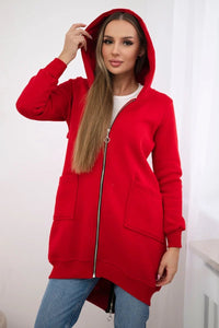 Long insulated hoodie with zipper 9312 / – Red цвет / color | Lexline Fashion
