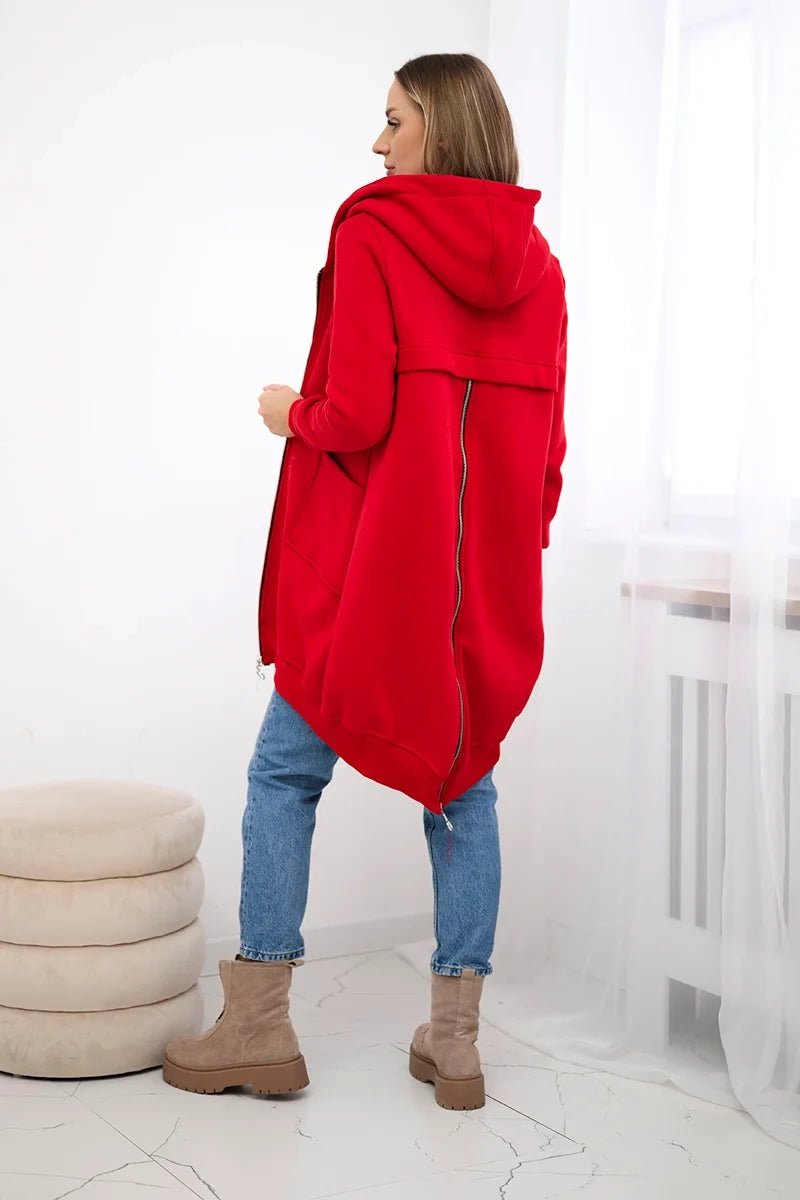 Long insulated hoodie with zipper 9312 / – Red цвет / color | Lexline Fashion