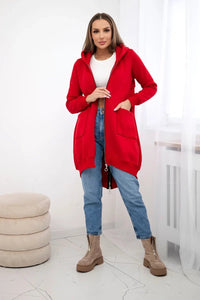Long insulated hoodie with zipper 9312 / – Red цвет / color | Lexline Fashion