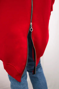 Long insulated hoodie with zipper 9312 / – Red цвет / color | Lexline Fashion