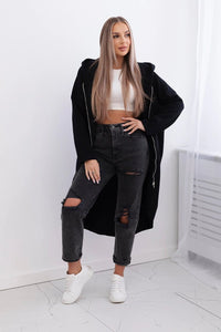 Long insulated hoodie with zipper 9313 / – Black цвет / color | Lexline Fashion