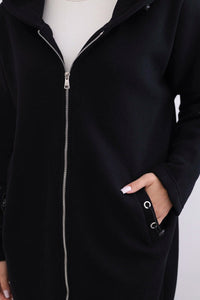 Long insulated hoodie with zipper 9313 / – Black цвет / color | Lexline Fashion