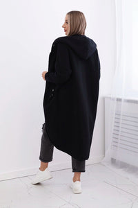 Long insulated hoodie with zipper 9313 / – Black цвет / color | Lexline Fashion