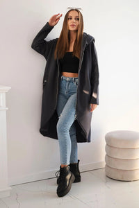 Long insulated hoodie with zipper 9313 / – Graphite цвет / color | Lexline Fashion