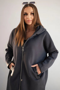 Long insulated hoodie with zipper 9313 / – Graphite цвет / color | Lexline Fashion
