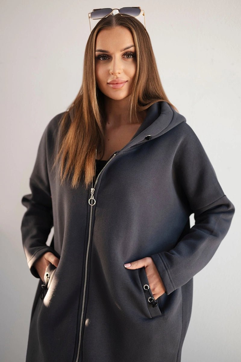 Long insulated hoodie with zipper 9313 / – Graphite цвет / color | Lexline Fashion