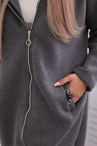 Long insulated hoodie with zipper 9313 / – Graphite || Melange цвет / color | Lexline Fashion