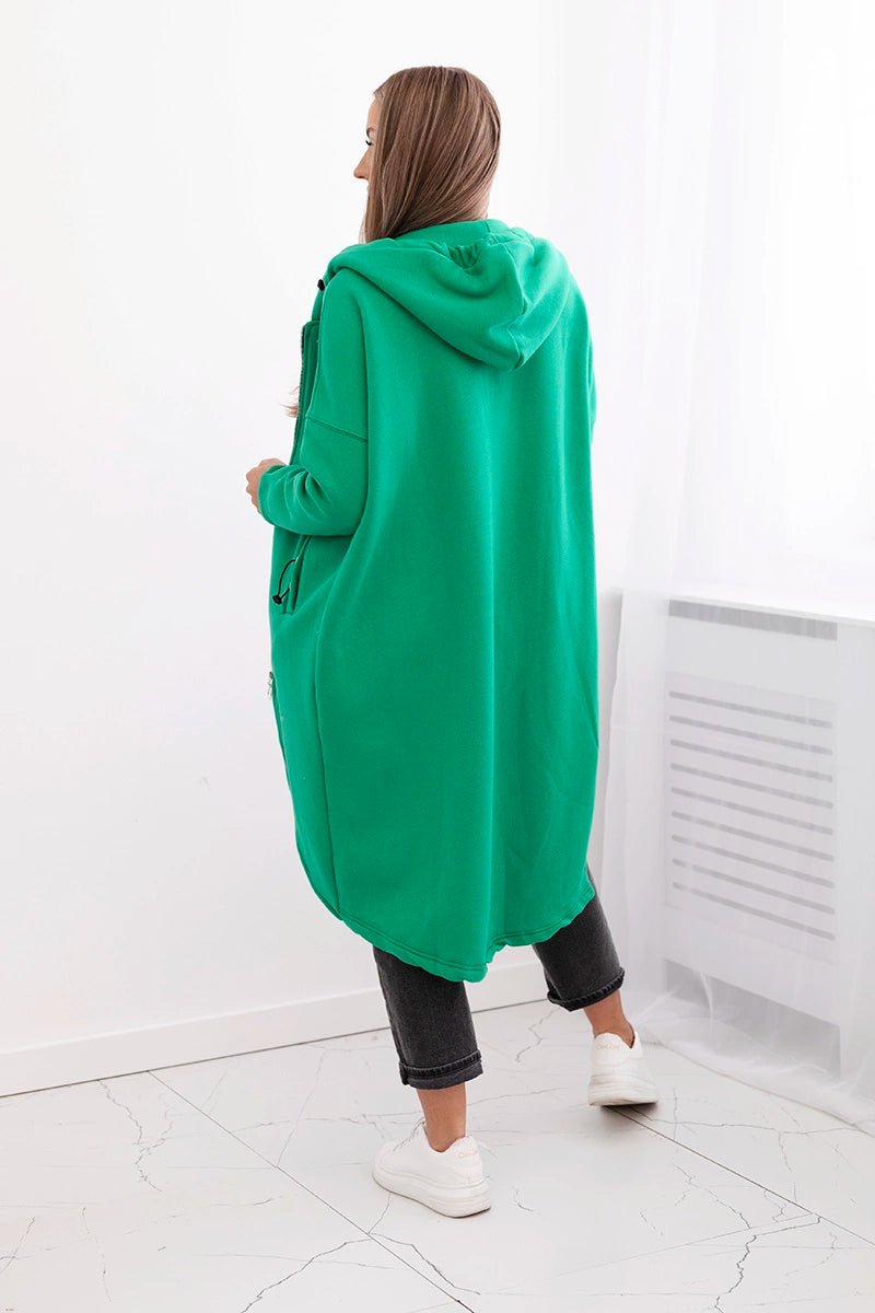 Long insulated hoodie with zipper 9313 / – Green цвет / color | Lexline Fashion