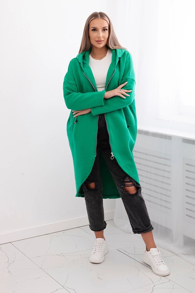 Long insulated hoodie with zipper 9313 / – Green цвет / color | Lexline Fashion