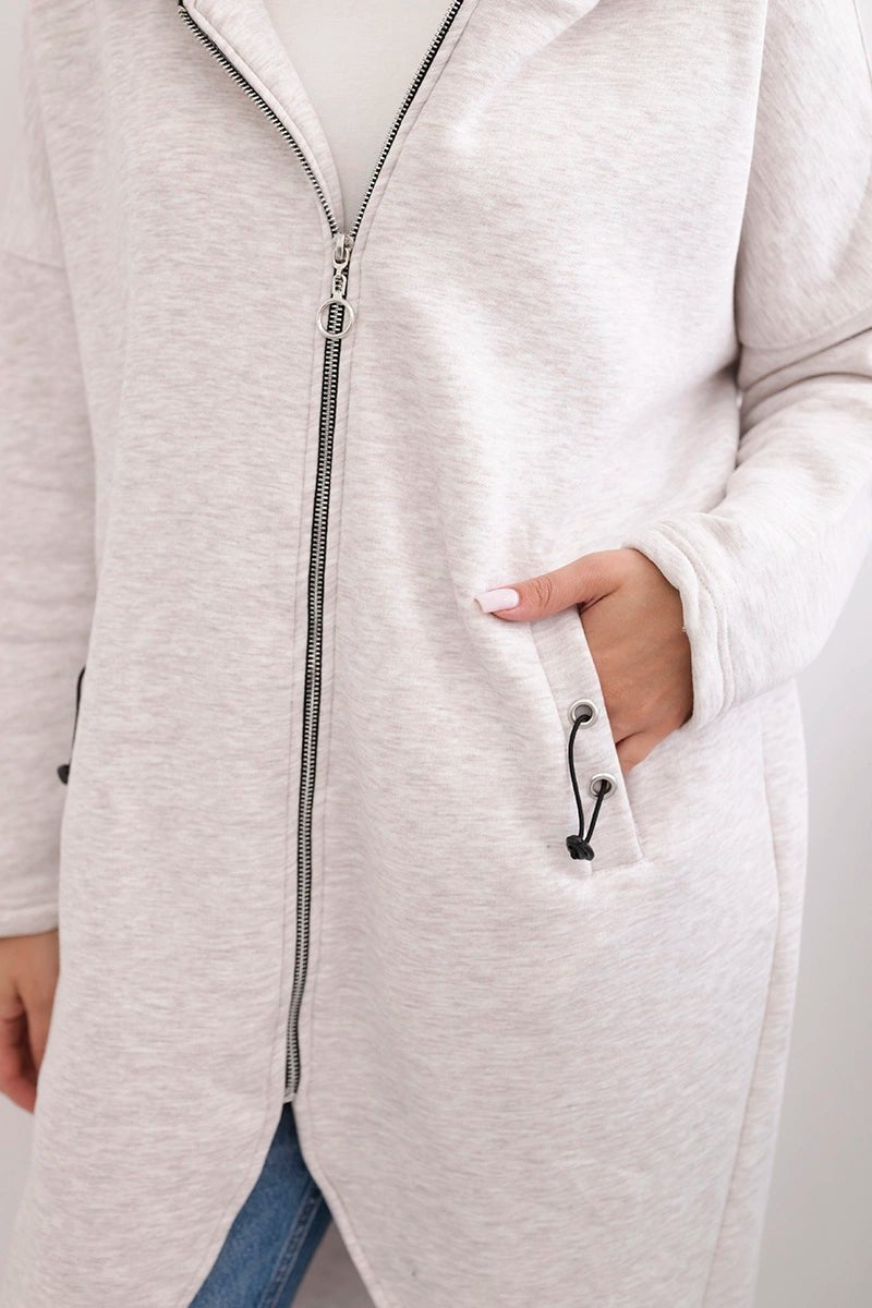 Long insulated hoodie with zipper 9313 / – Melange || Beige цвет / color | Lexline Fashion