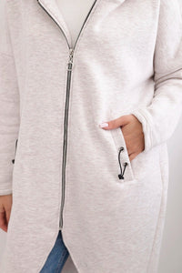 Long insulated hoodie with zipper 9313 / – Melange || Beige цвет / color | Lexline Fashion