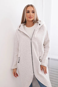 Long insulated hoodie with zipper 9313 / – Melange || Beige цвет / color | Lexline Fashion
