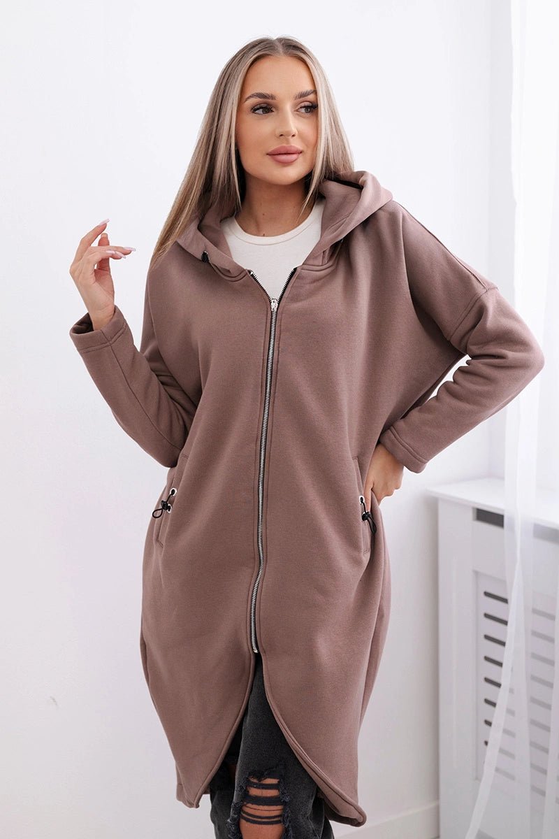 Long insulated hoodie with zipper 9313 / – Mocca цвет / color | Lexline Fashion