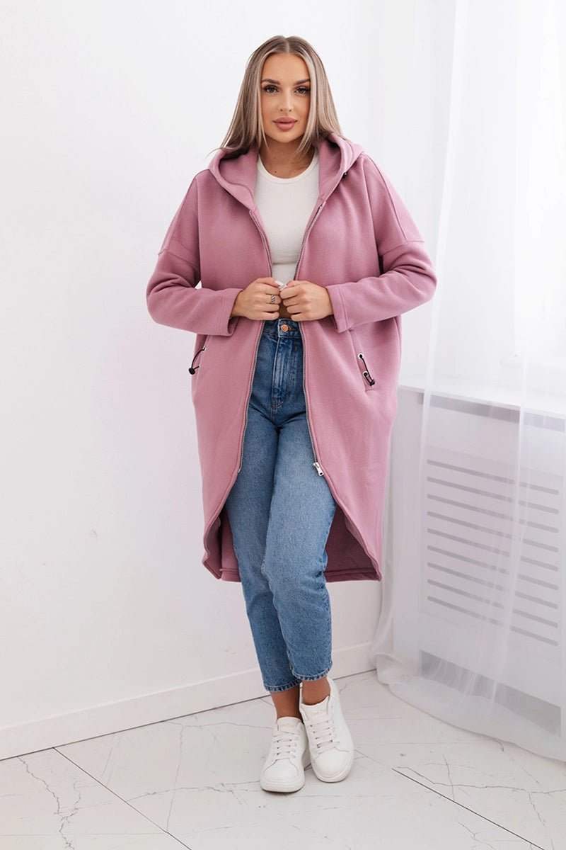 Long insulated hoodie with zipper 9313 / – Pink || Dark цвет / color | Lexline Fashion