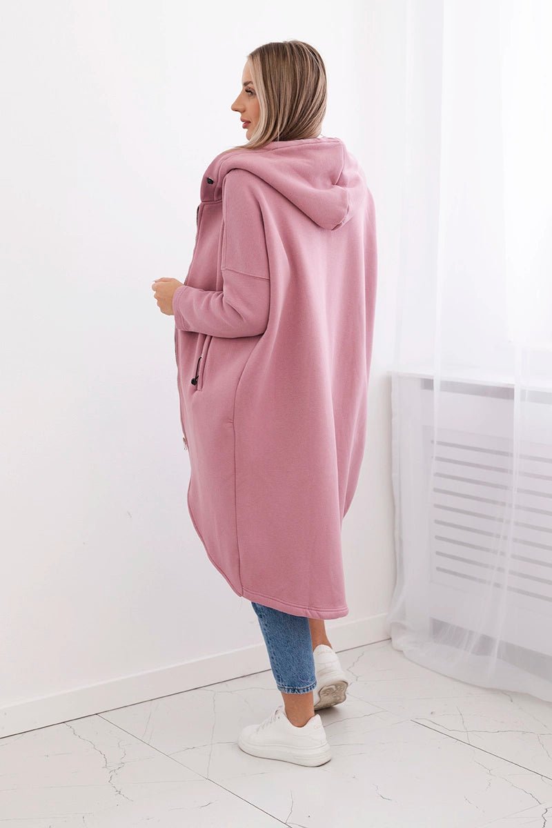 Long insulated hoodie with zipper 9313 / – Pink || Dark цвет / color | Lexline Fashion