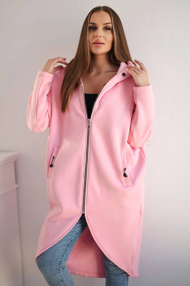 Long insulated hoodie with zipper 9313 / – Pink || Light цвет / color | Lexline Fashion
