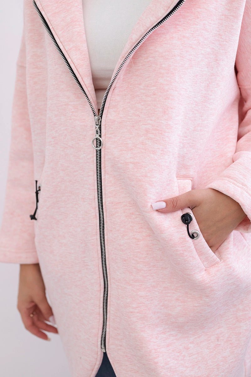 Long insulated hoodie with zipper 9313 / – Powder || Melange цвет / color | Lexline Fashion