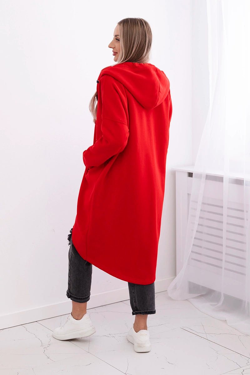 Long insulated hoodie with zipper 9313 / – Red цвет / color | Lexline Fashion