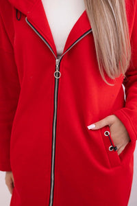 Long insulated hoodie with zipper 9313 / – Red цвет / color | Lexline Fashion