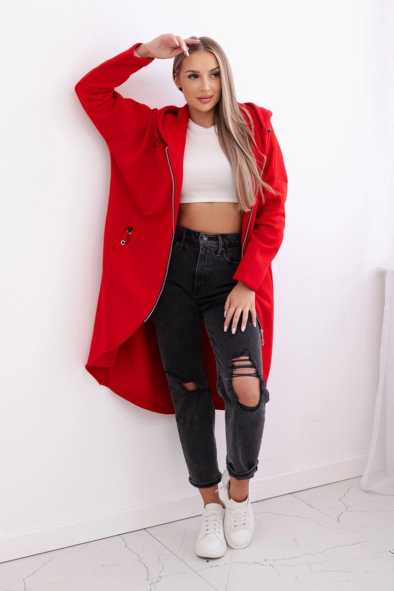 Long insulated hoodie with zipper 9313 / – Red цвет / color | Lexline Fashion