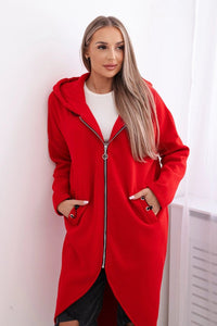 Long insulated hoodie with zipper 9313 / – Red цвет / color | Lexline Fashion