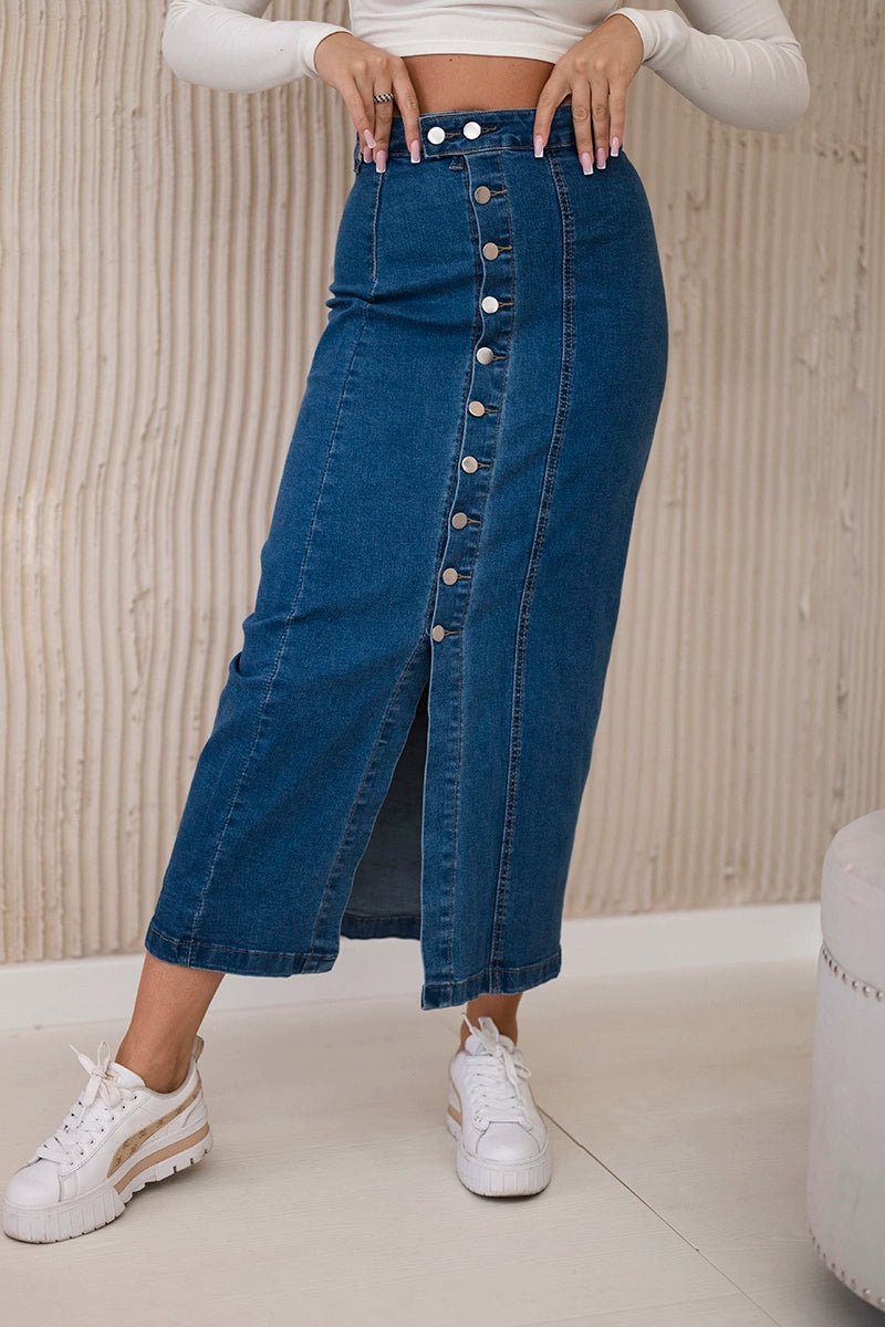 Long skirt with buttons TR205 / – Dark || jeans цвет / color | Lexline Fashion