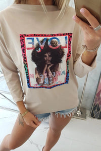 Long sleeve T-Shirt with a print 0086 / – Beige цвет / color | Lexline Fashion