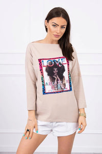 Long sleeve T-Shirt with a print 0086 / – Beige цвет / color | Lexline Fashion