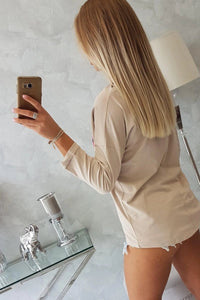 Long sleeve T-Shirt with a print 0086 / – Beige цвет / color | Lexline Fashion