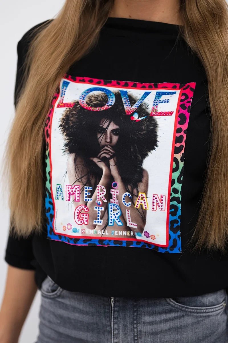 Long sleeve T-Shirt with a print 0086 / – Black цвет / color | Lexline Fashion