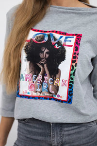 Long sleeve T-Shirt with a print 0086 / – Gray цвет / color | Lexline Fashion
