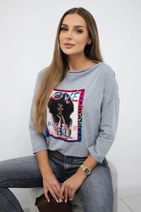 Long sleeve T-Shirt with a print 0086 / – Gray цвет / color | Lexline Fashion