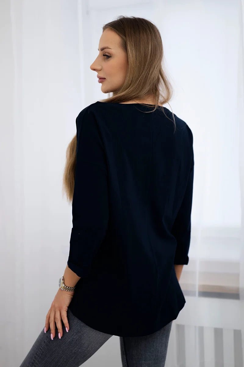 Long sleeve T-Shirt with a print 0086 / – Navy blue цвет / color | Lexline Fashion