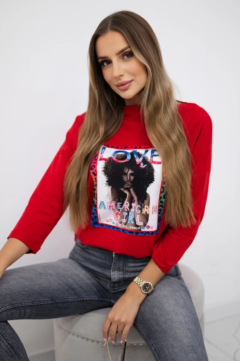 Long sleeve T-Shirt with a print 0086 / – Red цвет / color | Lexline Fashion