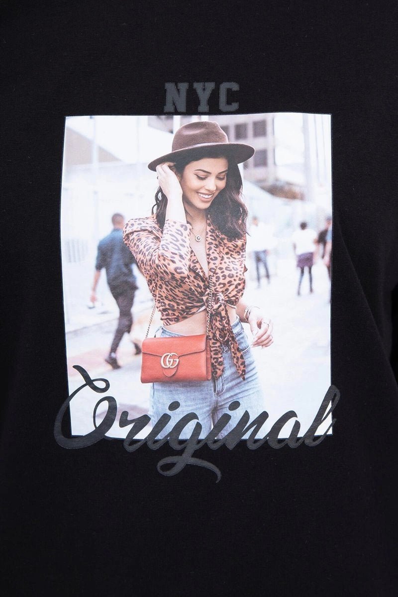 Long sleeve T-Shirt with a print 66786 / – Black цвет / color | Lexline Fashion