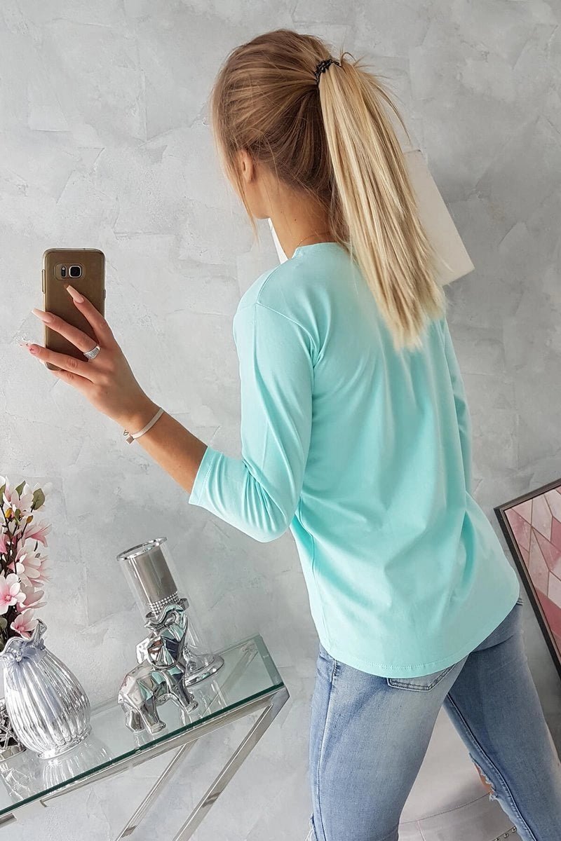 Long sleeve T-Shirt with a print 66786 / – Mint цвет / color | Lexline Fashion