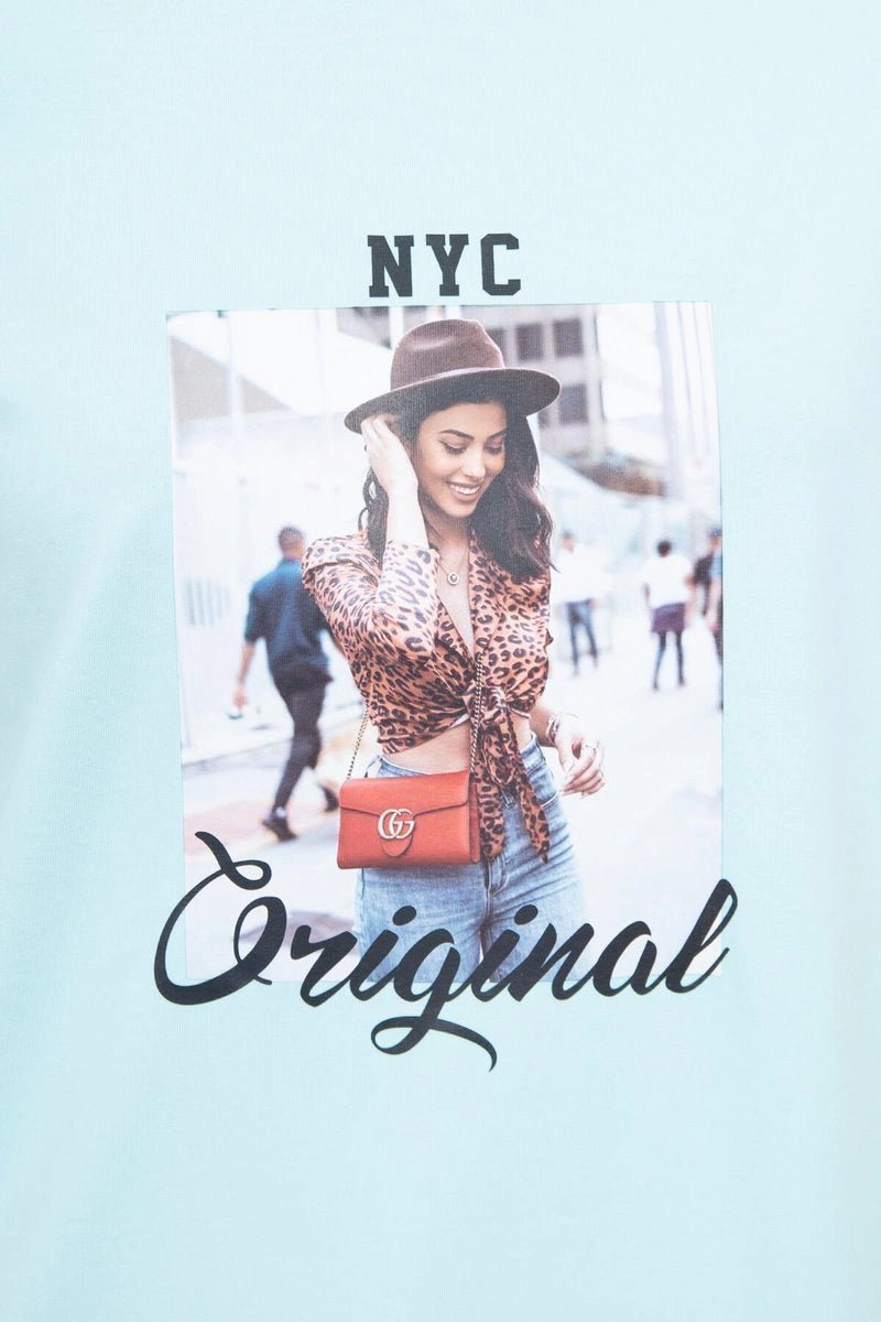 Long sleeve T-Shirt with a print 66786 / – Mint цвет / color | Lexline Fashion