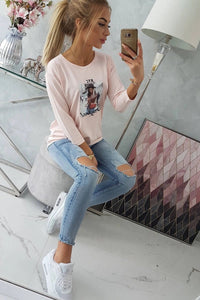 Long sleeve T-Shirt with a print 66786 / – Powder цвет / color | Lexline Fashion