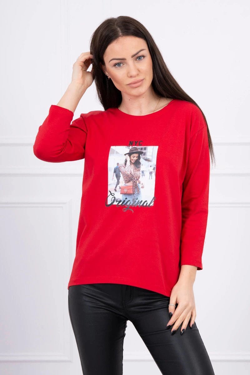 Long sleeve T-Shirt with a print 66786 / – Red цвет / color | Lexline Fashion