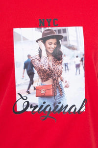 Long sleeve T-Shirt with a print 66786 / – Red цвет / color | Lexline Fashion
