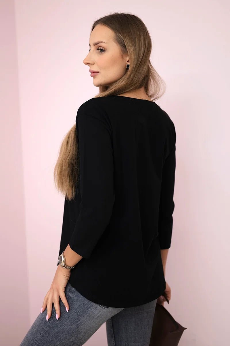 Long sleeve T-Shirt with a print 66787 / – Black цвет / color | Lexline Fashion